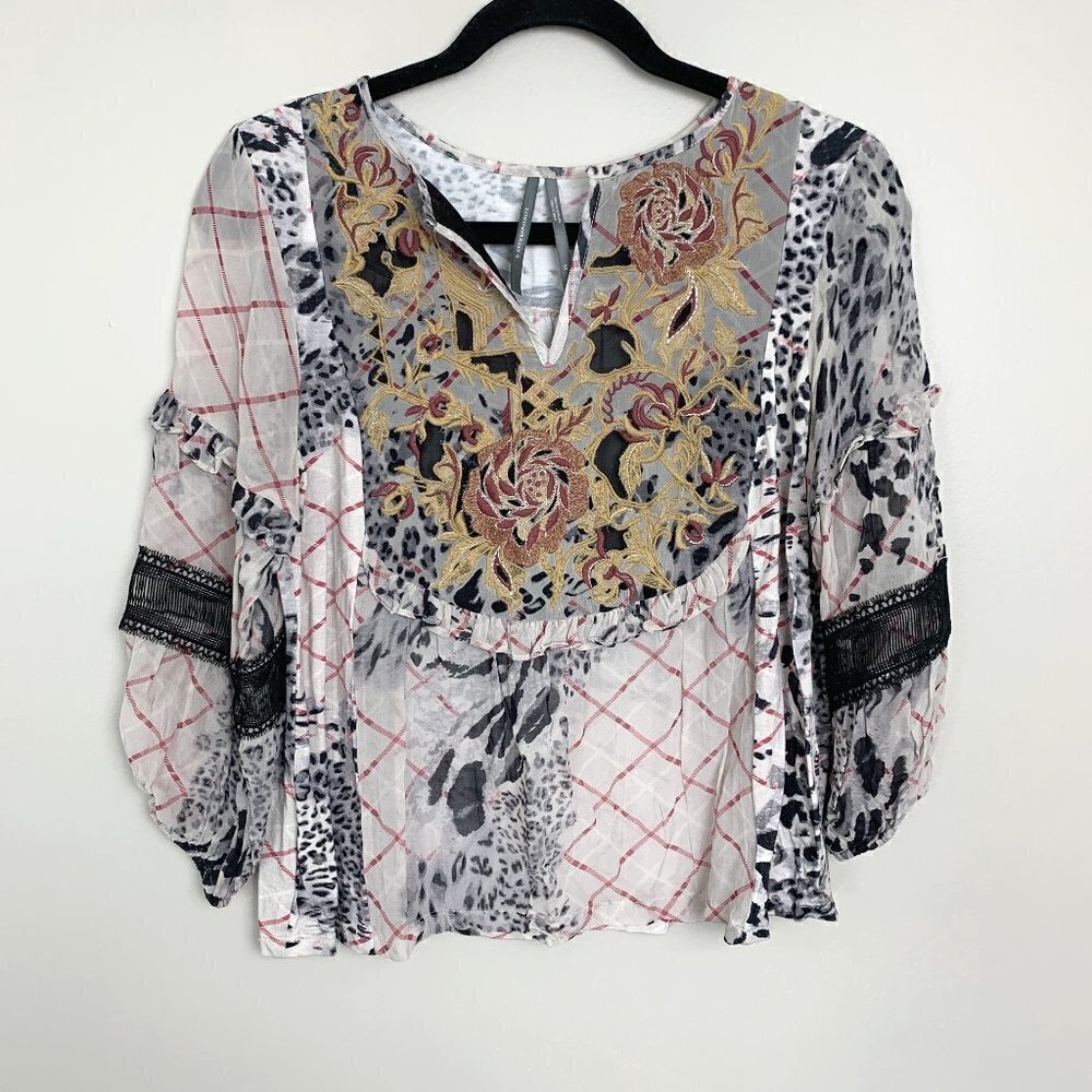 Anthropologie Mathilda Top Mixed Print - XS - Like NEW - Picture 2 of 9